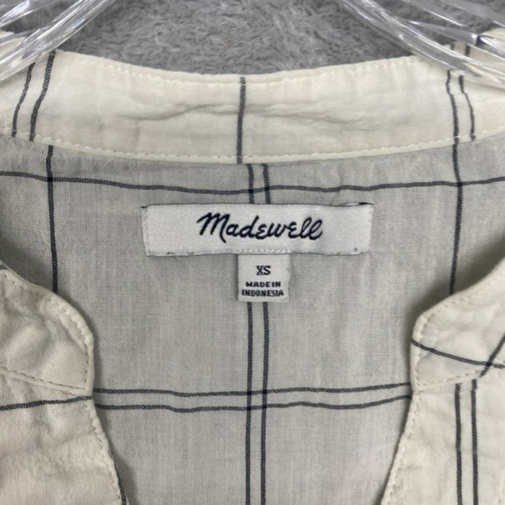Madewell Shirt Womens XS White Check Boxy V Neck Cotton Pullover Short Sleeve - Picture 3 of 8